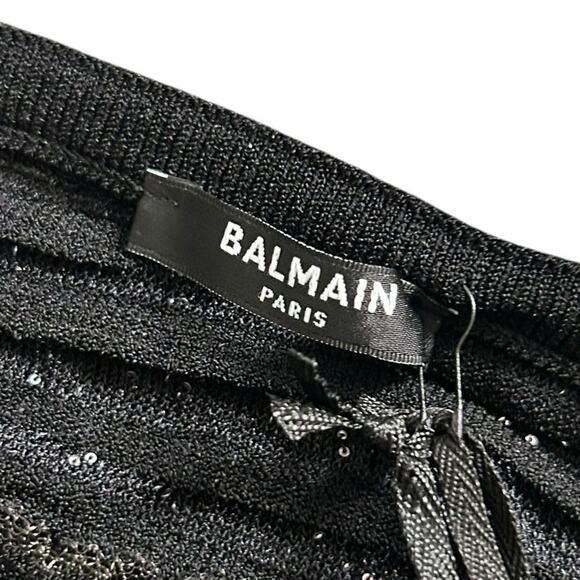 NWT Balmain Paris Black Asymmetric Sequined Mini Bodycon Dress Womens 36 / US 4 - Picture 3 of 12